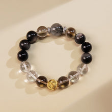 Load image into Gallery viewer, Cosmic Guardian Crystal Bracelet: Harmony in Shadow &amp; Light (Silver Sheen Obsidian, Clear Quartz, Black Rutilated Quartz, Smoky Quartz)