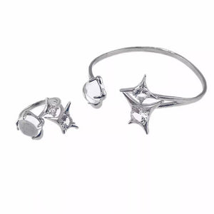 H3LL NO Star, Sparkling Diamond, Open Ring Bracelet, Ring Unisex Women