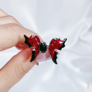 H3LL NO Red Enamel Droplet Glaze Butterfly Open Ring Women