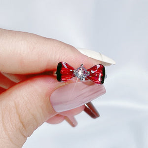 H3LL NO Red Enamel Droplet Glaze Butterfly Open Ring Women