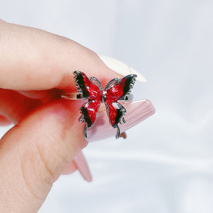 H3LL NO Red Enamel Droplet Glaze Butterfly Open Ring Women