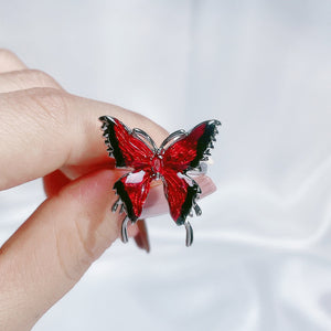 H3LL NO Red Enamel Droplet Glaze Butterfly Open Ring Women