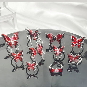 H3LL NO Red Enamel Droplet Glaze Butterfly Open Ring Women