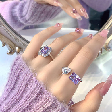 H3LL NO Cool Romantic Gentle Purple Sparkling Diamond Zircon Open Ring Female Ring Women