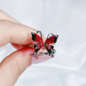 H3LL NO Red Enamel Droplet Glaze Butterfly Open Ring Women