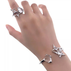 H3LL NO Star, Sparkling Diamond, Open Ring Bracelet, Ring Unisex Women