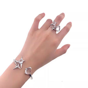 H3LL NO Star, Sparkling Diamond, Open Ring Bracelet, Ring Unisex Women