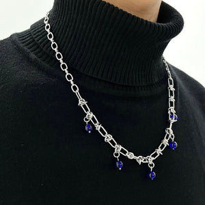 Unisex Klein blue titanium steel silver necklace accessory