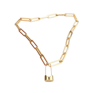 H3LL NO trendy unisex style necklace vintage chain chocker gold lock pin chain neck fashion jewelry