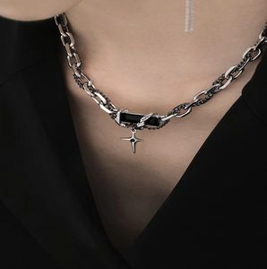 H3LL NO chic black zircon necklace style unisex men women