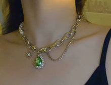 Load image into Gallery viewer, H3LL NO  green color gem crystals necklace womens cool chain