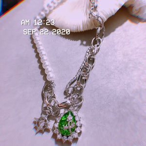 H3LL NO  green color gem crystals necklace womens cool chain