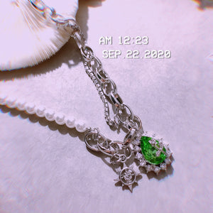 H3LL NO  green color gem crystals necklace womens cool chain