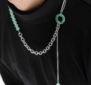 Unisex Designer Geometric Stainless Steel Jade Necklace