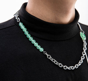 Unisex Designer Geometric Stainless Steel Jade Necklace