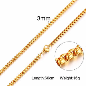 3mm Men's Stainless Steel Thick Golden Link Chain Necklace