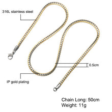Load image into Gallery viewer, HIP Hop Gold Color Stainless Steel Curb Cuban Link Chain Necklace 50CM