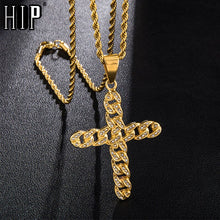 Load image into Gallery viewer, Bling Gold Color Cross Stainless Steel Rhinestone Necklace &amp; Pendants