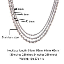 Load image into Gallery viewer, HIP Hop Rope Chain Necklace Twisted Stainless Steel