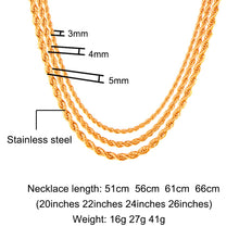 Load image into Gallery viewer, HIP Hop Rope Chain Necklace Twisted Stainless Steel