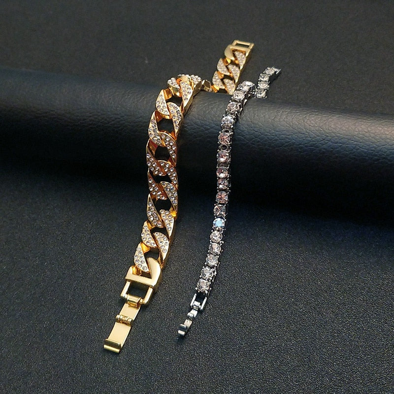 Mens Crystal Diamond Bling Bracelet Set