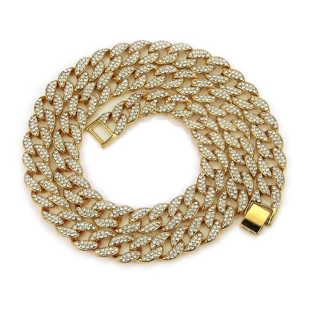 Chain Necklace 15mm Gold Silver Paved Rapper