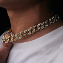 Load image into Gallery viewer, Chain Necklace 15mm Gold Silver Paved Rapper