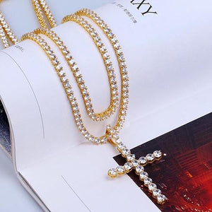 Mark Wahlberg HIP Hop Bling Cross Pendant Necklace Men