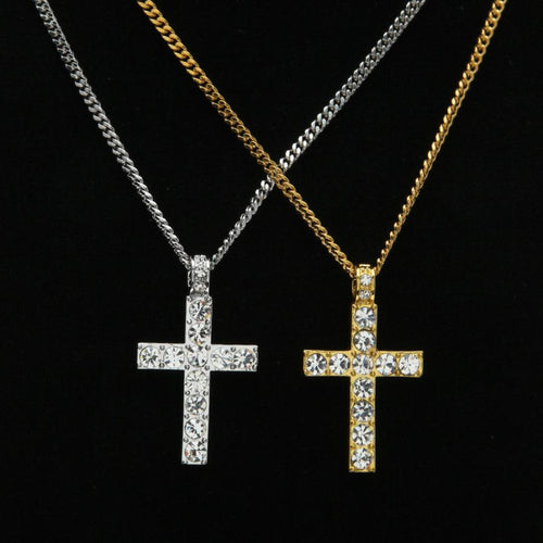 Hip Hop Bling Rhinestone Crystal Cross Pendant Necklace