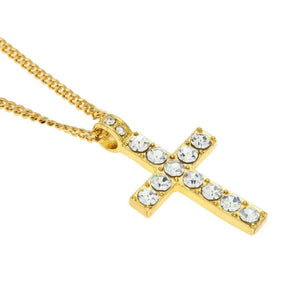 Hip Hop Bling Rhinestone Crystal Cross Pendant Necklace