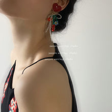 Load image into Gallery viewer, H3LL NO womens red leaf original handmade red flowers Beaded Earrings