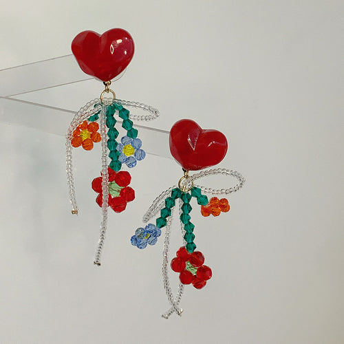 H3LL NO womens red leaf original handmade red flowers Beaded Earrings