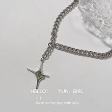 Load image into Gallery viewer, Emerald irregular Green star necklace sweater chain niche design hip hop designer jewelry silver color