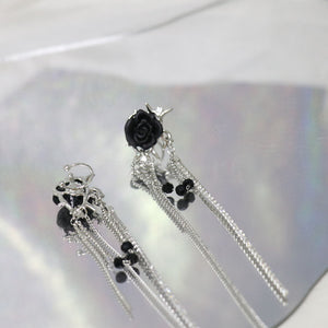 H3LL NO black rose ear bone clip chain tassel earrings without piercing earrings womens jewelry