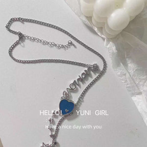 H3LL NO Unisex blue heart titanium steel necklace