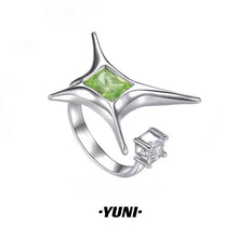 Load image into Gallery viewer, Green irregular star opening metal unisex ring niche minimal clean design for men / women