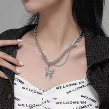 Load image into Gallery viewer, H3LL NO womens Butterfly Necklace female liquid metal style clavicle chain