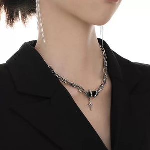 H3LL NO chic black zircon necklace style unisex men women