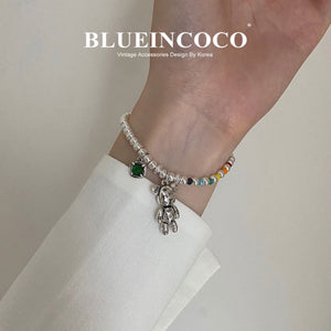 H3LL NO Korean cute beaded bear letter bracelet female retro fashion rainbow macaroon sweet bracelet jewelry