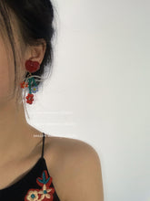 Load image into Gallery viewer, H3LL NO womens red leaf original handmade red flowers Beaded Earrings