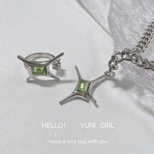 Green irregular star opening metal unisex ring niche minimal clean design for men / women