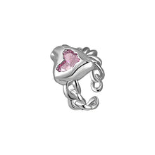 Load image into Gallery viewer, H3LL NO pink crystal gems heart shape opening silver metal ring women&#39;s female accessory