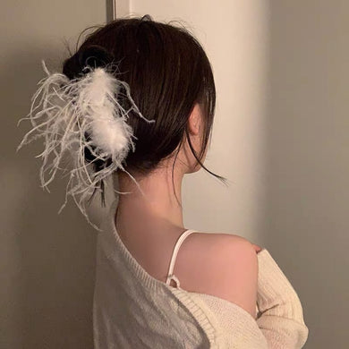 H3LL NO Super fairy white ostrich hair clip hairpin Female Minority design headwear