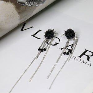 H3LL NO black rose ear bone clip chain tassel earrings without piercing earrings womens jewelry