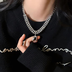 H3LL NO black zircon pendant chain necklace unisex men women