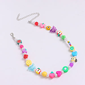 H3LL NO Unisex Designer Smile face necklace acrylic  jewelry butterfly pearl fruit rice beads