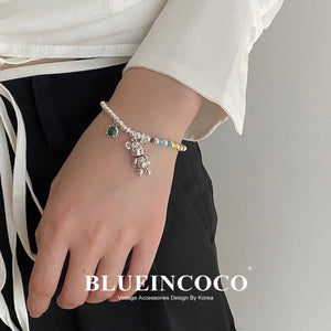 H3LL NO Korean cute beaded bear letter bracelet female retro fashion rainbow macaroon sweet bracelet jewelry