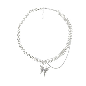 H3LL NO womens Butterfly Necklace female liquid metal style clavicle chain