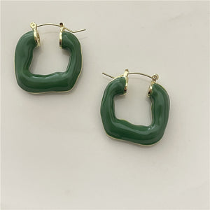 H3LL NO Niche design: bv style green enamel, irregular square enamel, oil dripping, geometric Square Earrings female