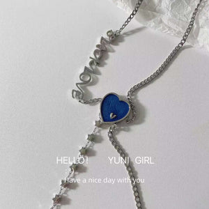 H3LL NO Unisex blue heart titanium steel necklace